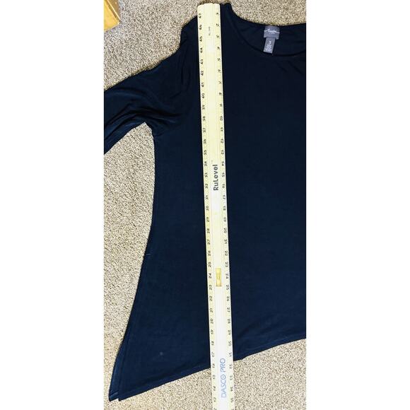 Chico’s Travelers Sz 3(XL-16) Longer Black Asymmetrical Side Slit 3/4 Slv Tunic - Picture 6 of 7